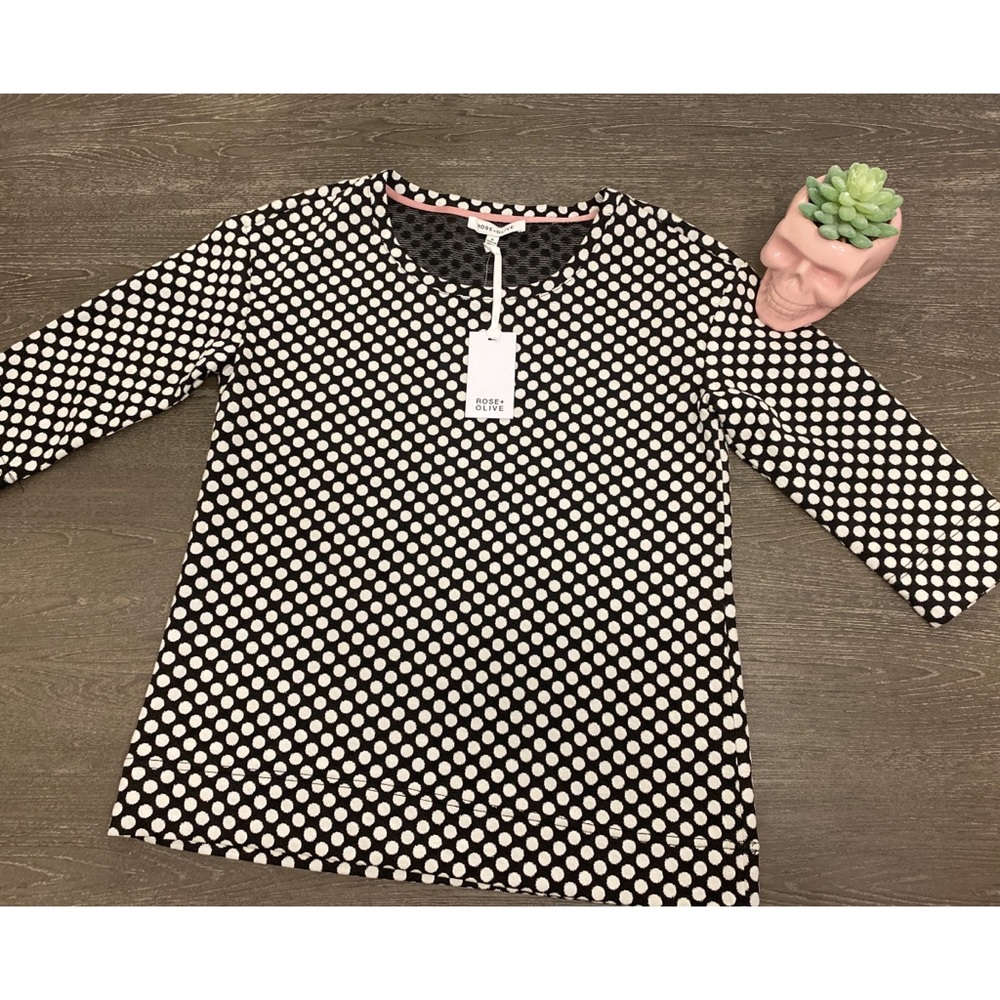 NWT Rose+Olive Black & White Polka Dot